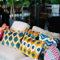 Silk Velvet Ikat Pillow Cover - Blue Mustard Covers - thumbnail 4