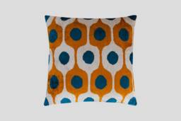 Silk Velvet Ikat Pillow Cover - Blue Mustard Covers - thumbnail 1