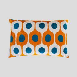 Silk Velvet Ikat Pillow Cover - Blue Mustard Covers - thumbnail 2