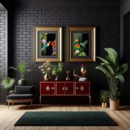 Set Of 2 Tropical Hummingbird Prints On A Black Background - Maximalist Wall Art, Vibrant Jungle Bird Decor - thumbnail 2
