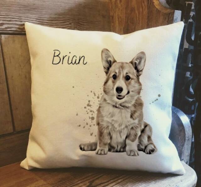 Personalised Corgi Dog Country Canvas Cushion - Customised Owner & Lover Linen Puppy Cover With Inner Filler - image 1