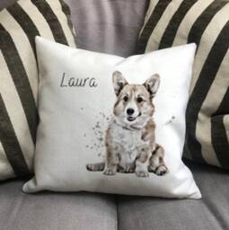 Personalised Corgi Dog Country Canvas Cushion - Customised Owner & Lover Linen Puppy Cover With Inner Filler - thumbnail 3
