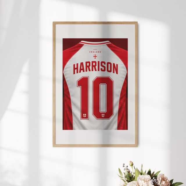 Personalised Name England Wall Art Poster Three Lions Football T Shirt Number Jersey Supporter Decor St Georges Cross Sports Present Bedroom - image 1