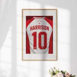 Personalised Name England Wall Art Poster Three Lions Football T Shirt Number Jersey Supporter Decor St Georges Cross Sports Present Bedroom - thumbnail 1