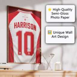Personalised Name England Wall Art Poster Three Lions Football T Shirt Number Jersey Supporter Decor St Georges Cross Sports Present Bedroom - thumbnail 2