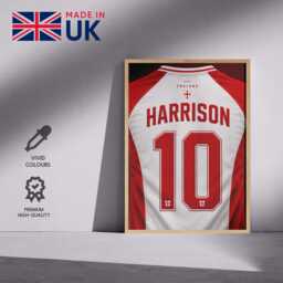 Personalised Name England Wall Art Poster Three Lions Football T Shirt Number Jersey Supporter Decor St Georges Cross Sports Present Bedroom - thumbnail 4