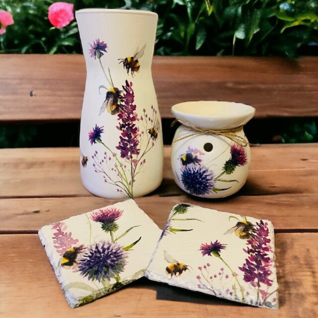Thistle Lavender Bee Gift Set Vase Wax Warmer Coaster Set Thistles Gifts - image 1