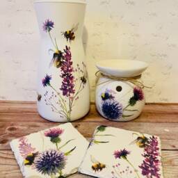 Thistle Lavender Bee Gift Set Vase Wax Warmer Coaster Set Thistles Gifts - thumbnail 2
