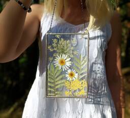 Dried Flower Bouquet in Handmade Stained Glass Frame, Suncatcher With Pressed Flowers - thumbnail 1
