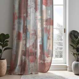 Abstract Blush Pink Curtains, Modern Brushstroke Pattern Drapes, Contemporary Artistic Window Panels, Made To Measure Living Room Decor - thumbnail 3