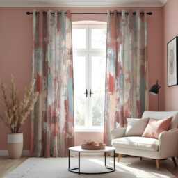 Abstract Blush Pink Curtains, Modern Brushstroke Pattern Drapes, Contemporary Artistic Window Panels, Made To Measure Living Room Decor - thumbnail 1