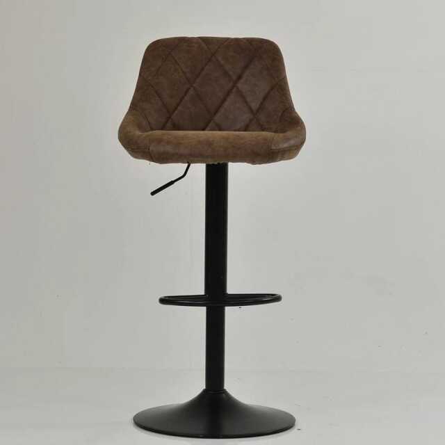 Taupe Brown Faux Leather Bar Stool - Adjustable Swivel Breakfast Black Base With Backrest Industrial - image 1