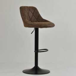 Taupe Brown Faux Leather Bar Stool - Adjustable Swivel Breakfast Black Base With Backrest Industrial - thumbnail 2
