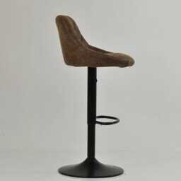 Taupe Brown Faux Leather Bar Stool - Adjustable Swivel Breakfast Black Base With Backrest Industrial - thumbnail 3