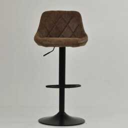 Taupe Brown Faux Leather Bar Stool - Adjustable Swivel Breakfast Black Base With Backrest Industrial - thumbnail 1
