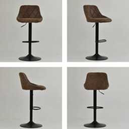 Taupe Brown Faux Leather Bar Stool - Adjustable Swivel Breakfast Black Base With Backrest Industrial - thumbnail 4