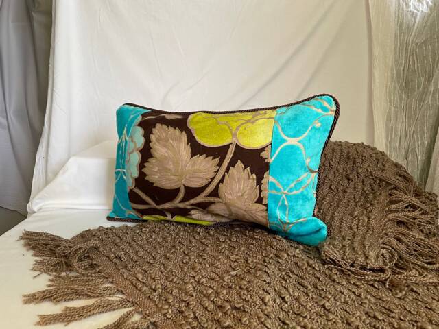"Designers Guild Pillow Cover Turquoise, Brown Velvet, Jane Hall Design - 24""x 14" - image 1