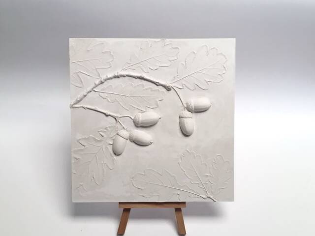 Tile Oak Acorns Cast. Botanical Decorative Unique Plaster Wall Art Frame Wood Concrete Impression Pressed Flowers Eco Friendly - image 1