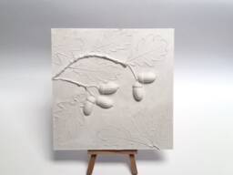Tile Oak Acorns Cast. Botanical Decorative Unique Plaster Wall Art Frame Wood Concrete Impression Pressed Flowers Eco Friendly