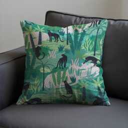 Jungle Panther Cushion Cover, Green Tropical Safari Pillow Exotic Animal Print Throw Pillowcase, Boho Home Decor - thumbnail 3