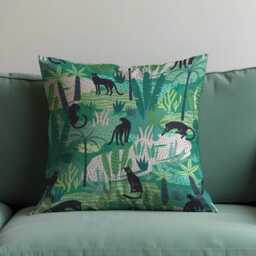 Jungle Panther Cushion Cover, Green Tropical Safari Pillow Exotic Animal Print Throw Pillowcase, Boho Home Decor - thumbnail 2