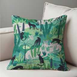 Jungle Panther Cushion Cover, Green Tropical Safari Pillow Exotic Animal Print Throw Pillowcase, Boho Home Decor - thumbnail 4
