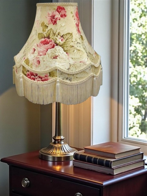 Handmade Chintz Floral Lampshade Scalloped Lampshade With Fringe - image 1