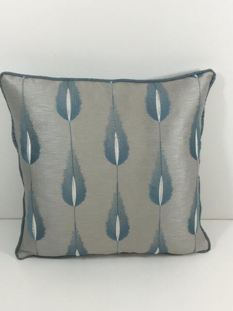 Jane Churchill - Colefax & Fowler Plato Aqua Elegant Silk Feather Motif Cushion Cover Handmade Throw Pillow Designer Home Decor