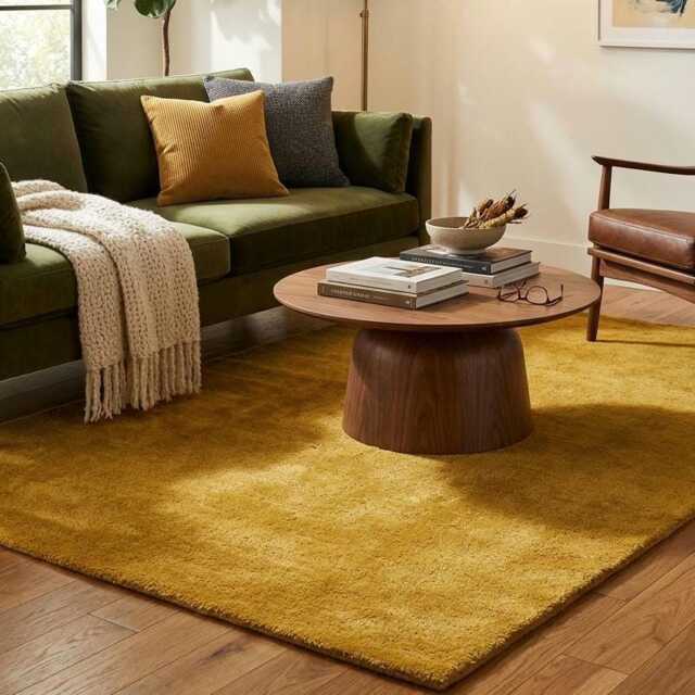 Mustard Yellow Area Rug, Luxury Plush Modern Soft Thick Living Room Carpet, Minimalist Cozy Floor Contemporary Home Decor Accent R - image 1