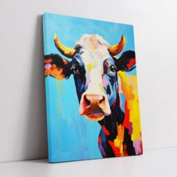 Colorful Cow Animal Abstract Oil Painting Splatter Style Wall Art, Framed Canvas Poster Print, Home Kitchen Office Room Decor, Gifts - thumbnail 2