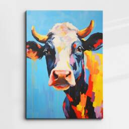 Colorful Cow Animal Abstract Oil Painting Splatter Style Wall Art, Framed Canvas Poster Print, Home Kitchen Office Room Decor, Gifts - thumbnail 3