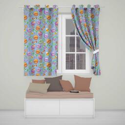 Cute Halloween Donuts Candy Eyeball Ice Cream Seamless Pattern Blue Background Readymade Eyelet Ring Top Thermal 100% Blackout Curtains