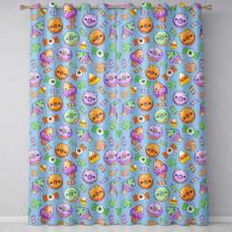 Cute Halloween Donuts Candy Eyeball Ice Cream Seamless Pattern Blue Background Readymade Eyelet Ring Top Thermal 100% Blackout Curtains - thumbnail 2