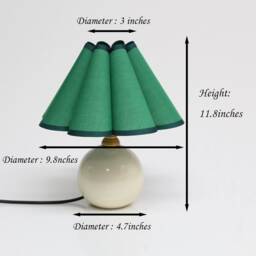 Handmade Dark Green Pleated Table Lamp With Ceramic Base-18# - thumbnail 2