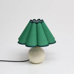 Handmade Dark Green Pleated Table Lamp With Ceramic Base-18# - thumbnail 3