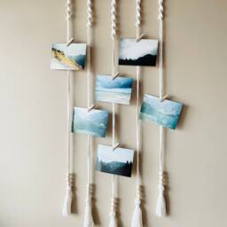 Natural Macrame Photo Holder - Display Wall Hanging Organiser Boho Tassels Picture Hanger Various Colours - thumbnail 2