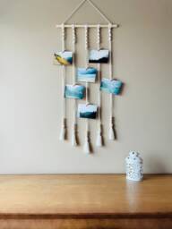 Natural Macrame Photo Holder - Display Wall Hanging Organiser Boho Tassels Picture Hanger Various Colours