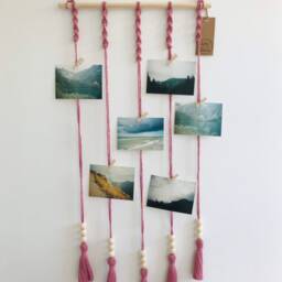 Natural Macrame Photo Holder - Display Wall Hanging Organiser Boho Tassels Picture Hanger Various Colours - thumbnail 4