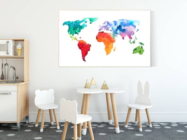 Watercolor World Map Print Travel Theme Nursery Wall Art - image 1