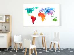 Watercolor World Map Print Travel Theme Nursery Wall Art - thumbnail 1