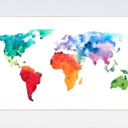 Watercolor World Map Print Travel Theme Nursery Wall Art - thumbnail 2