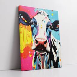 Colorful Cow Animal Abstract Oil Painting Splatter Style Wall Art, Framed Canvas Poster Print, Home Kitchen Office Room Decor, Gifts - thumbnail 2