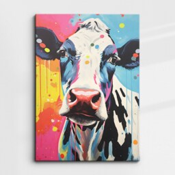 Colorful Cow Animal Abstract Oil Painting Splatter Style Wall Art, Framed Canvas Poster Print, Home Kitchen Office Room Decor, Gifts - thumbnail 3