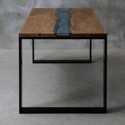 Live Edge Dining Table, River Table, Oak Unique Handmade Wooden Industrial Table - thumbnail 2