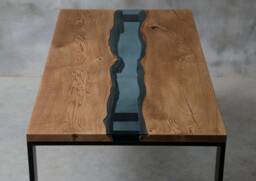 Live Edge Dining Table, River Table, Oak Unique Handmade Wooden Industrial Table