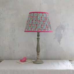 Teal Blue Lampshade Only, Pleated Cotton Floral Print Lamp Shade With Pink Trim - Easy Fit Table 40cm
