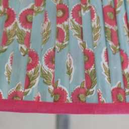 Teal Blue Lampshade Only, Pleated Cotton Floral Print Lamp Shade With Pink Trim - Easy Fit Table 40cm - thumbnail 3