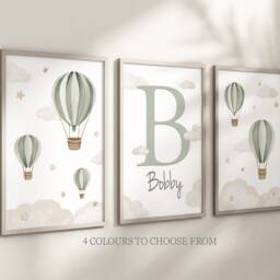 Baby Nursery Air Balloon Cloud Prints - A4 Or A3 Size Stars Boy Girl Wall Art Unisex Neutral Beige Natural Green Blue Pink Boho - thumbnail 3