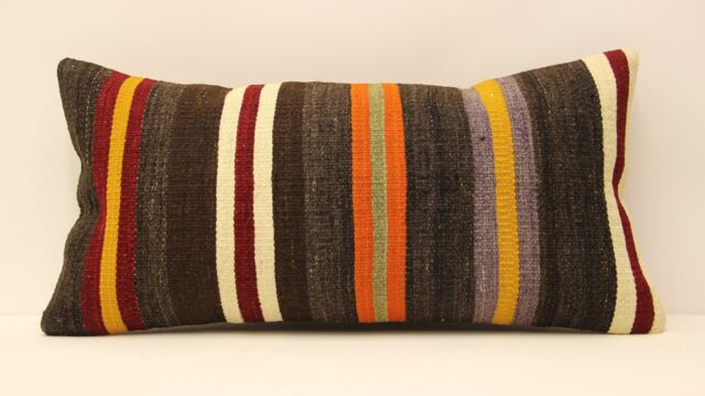 Vintage Turkish Kilim Lumbar Pillow Cover Boho Throw Cushion - 12x24 4Oaf-316 - image 1