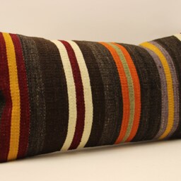 Vintage Turkish Kilim Lumbar Pillow Cover Boho Throw Cushion - 12x24 4Oaf-316 - thumbnail 2